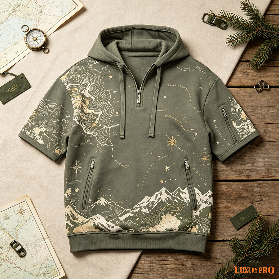 AOP Black Ribbon 3D Short Sleeve Half Zip Sweatshirt