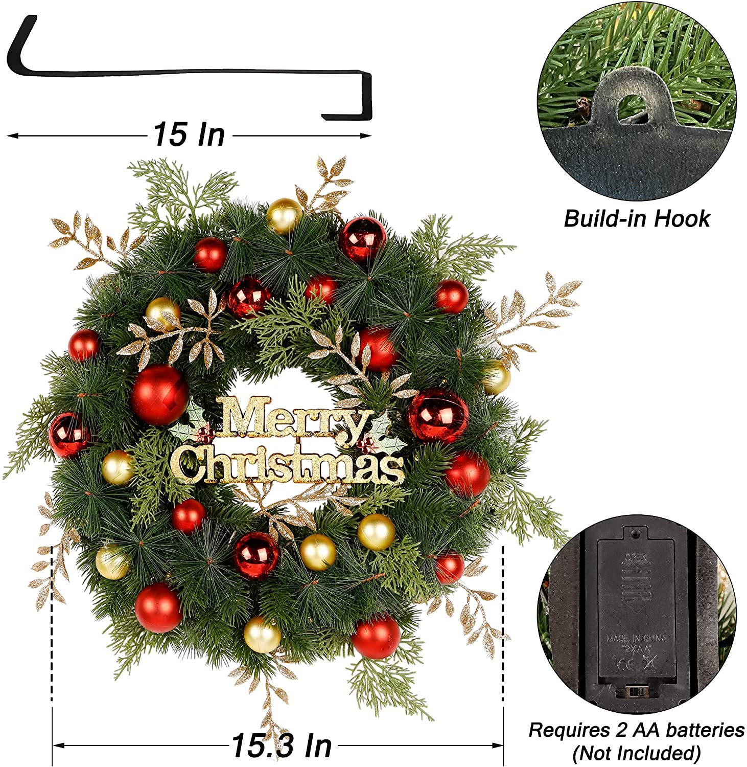 Christmas wreath made of PVC and PE with LED decoration