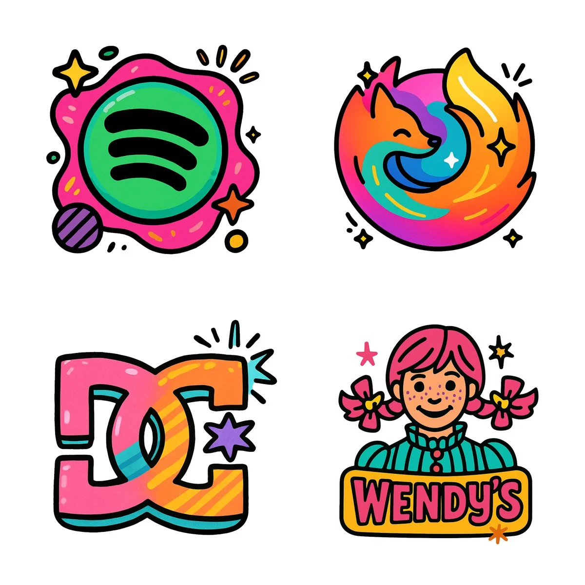 Ilustración del logotipo de Firefox con estilo de dibujos animados coloridos