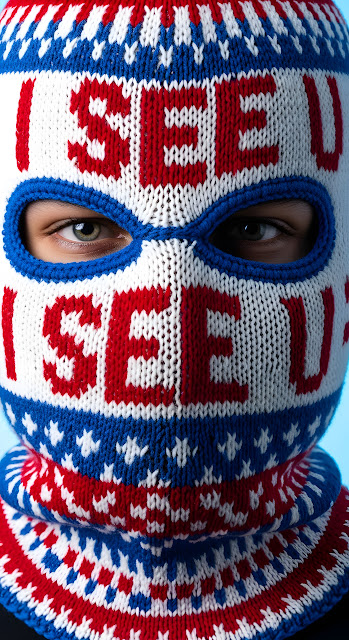 Knitted Balaclava Mask Close-up with Red White Blue Text - Free mobile Wallpaper