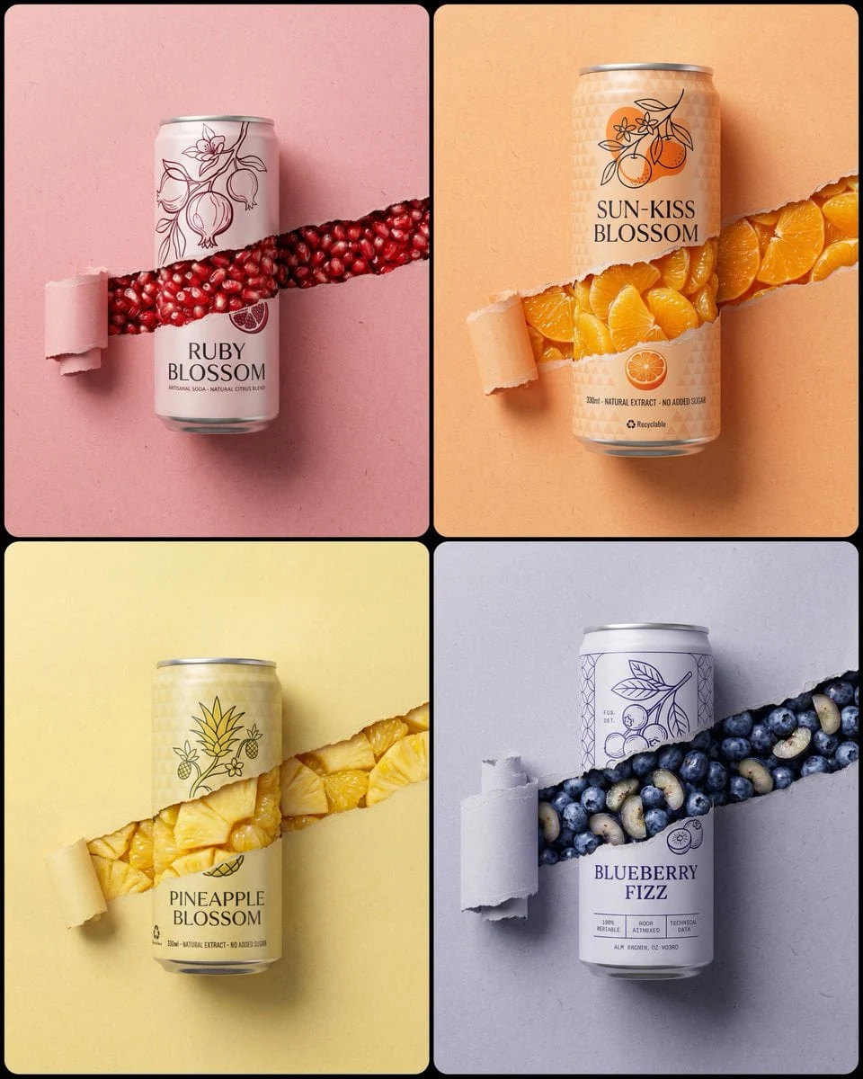 Fotografía fotorrealista y muy detallada de un producto comercial: una lata de refresco de aluminio estándar [Tipo de lata de refresco]...