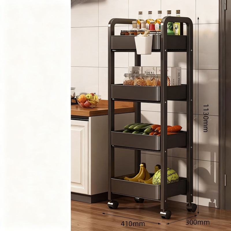 Rolling cart for kitchen, carbon steel, 3–4 levels