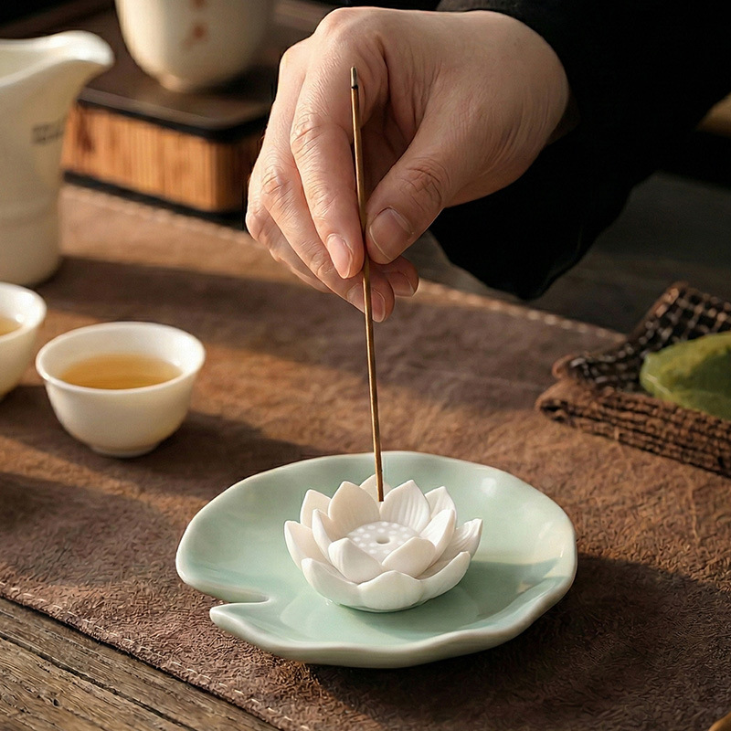 Lotus Flower Incense Holder, Ceramic