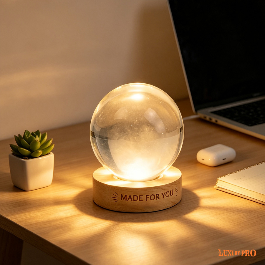 Personalized Crystal Ball Night Light (Engraved base)