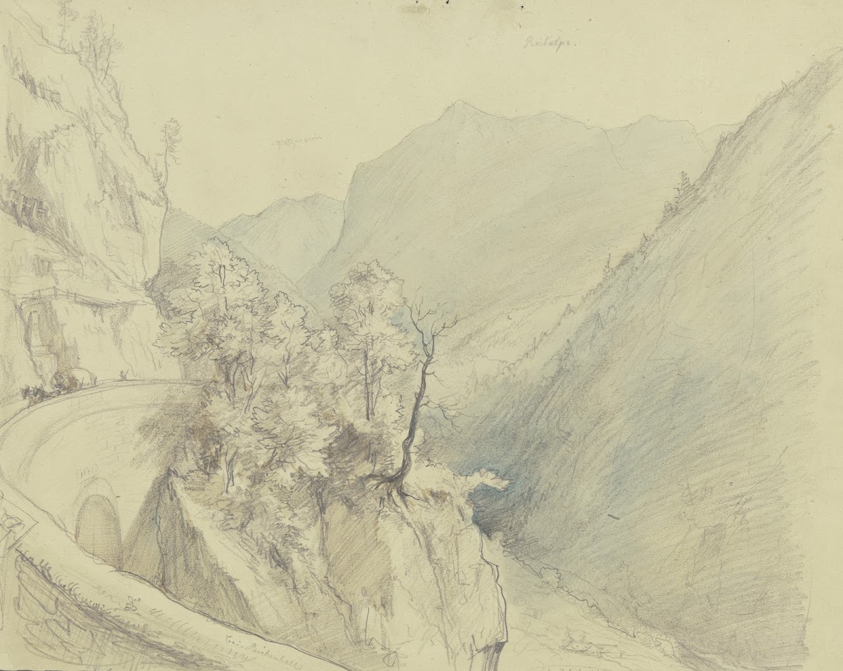 Befestigte Straße entlang einer Felsklamm bei Reichenhall 1858