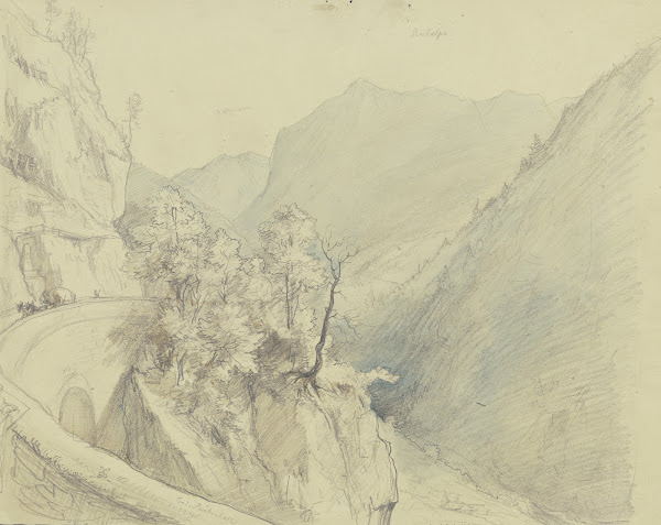 Befestigte Straße entlang einer Felsklamm bei Reichenhall 1858