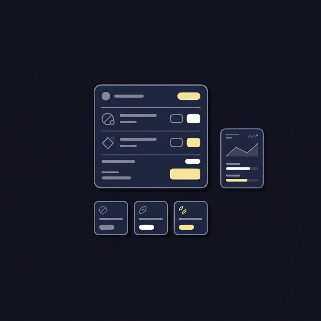 Minimalist 2D vector sportsbook interface concept with a betting slip card and odds tiles on a dark Funded Plays background mystake sportsbook