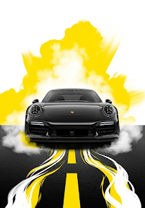 Porsche 911 Black Car Yellow Smoke Abstract Art