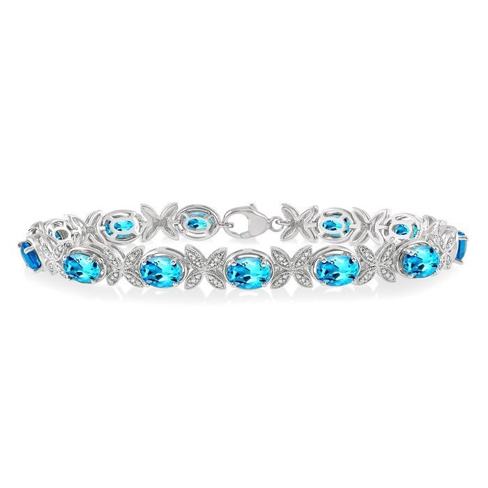 Silver Oval Shape Gemstone & Diamond Bracelet