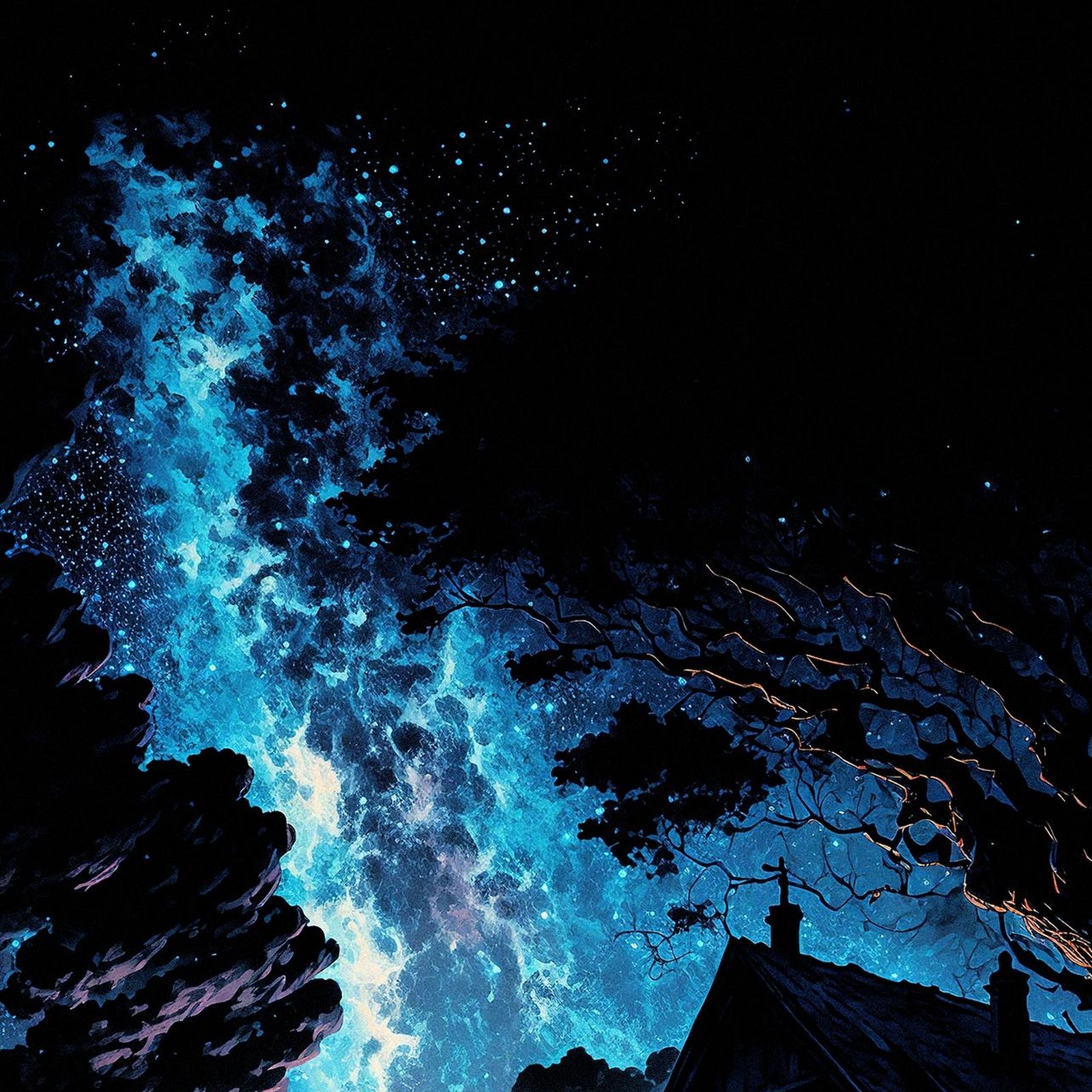 Download Cozy Cabin Under Starry Night Full HD iPhone
