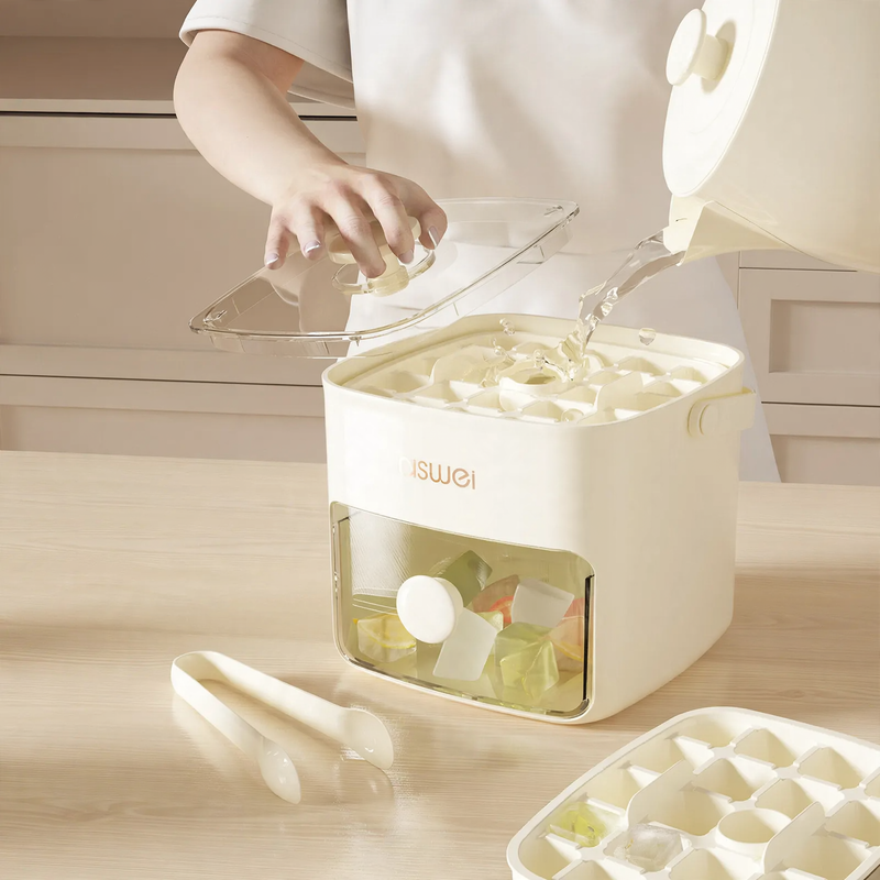 Ice cube tray with pressing function and storage container