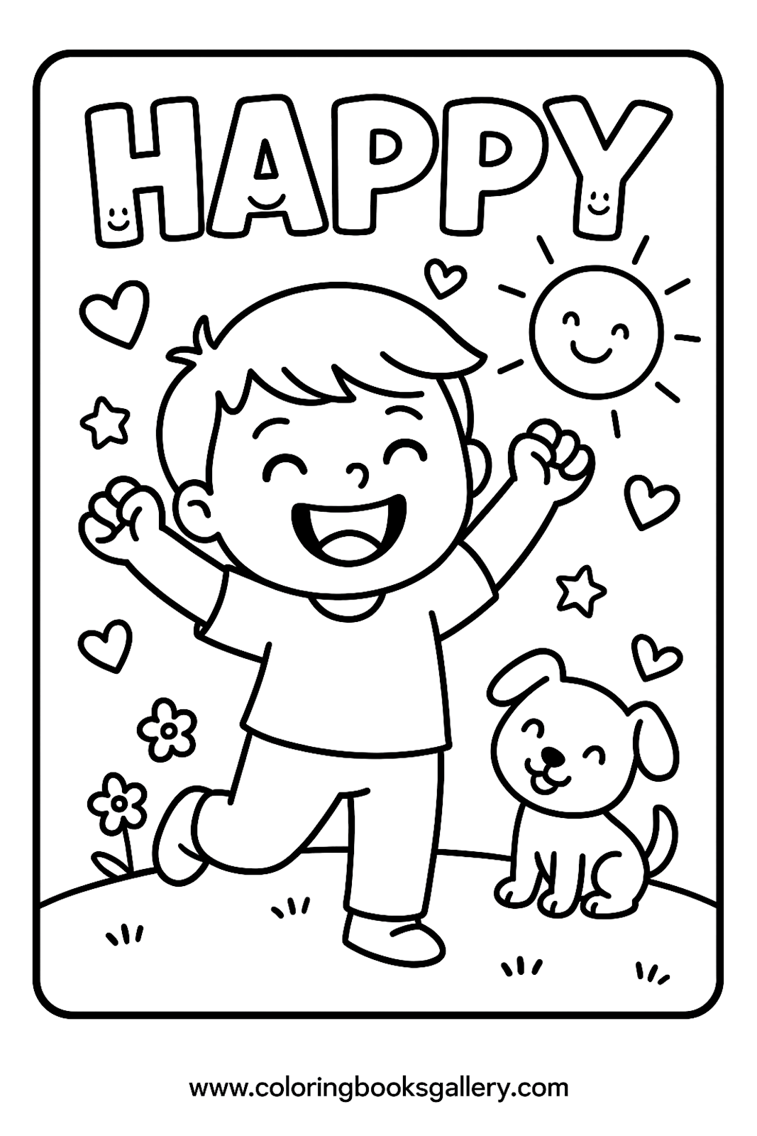 Happy Kid Coloring Page for Kids – Simple Emotional Learning Printable Line Art – printable coloring page