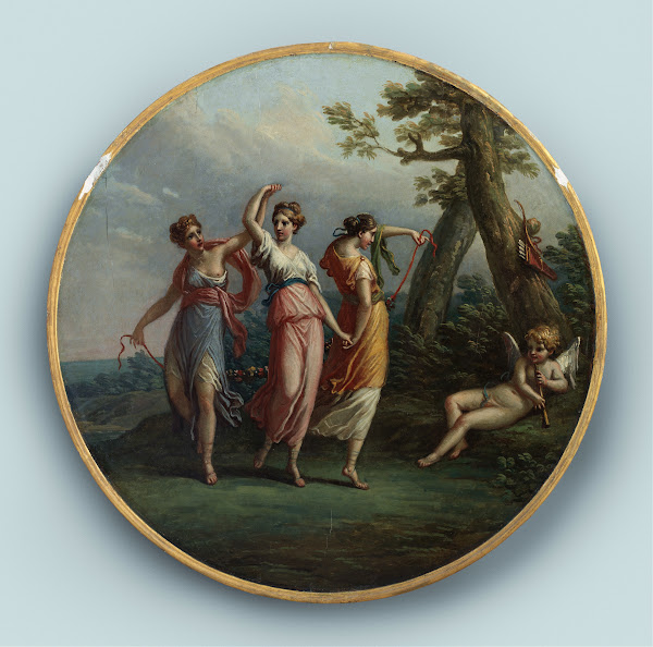 Three Dancing Nymphs and a Reclining Cupid in a Landscape Ca 1772