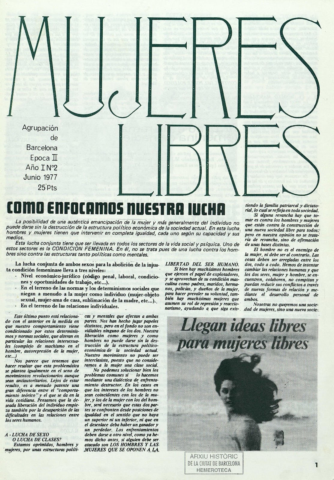 Mujeres Libres, junio 1977, página 1