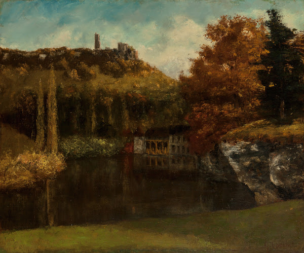 Le Lavoir Vue et ruines du Château de Scey en Varais circa 1872