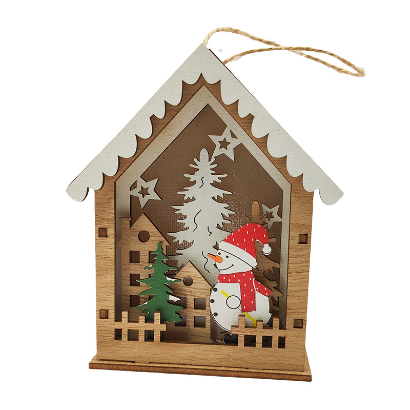 Lit Wooden Christmas House as Tree Decoration