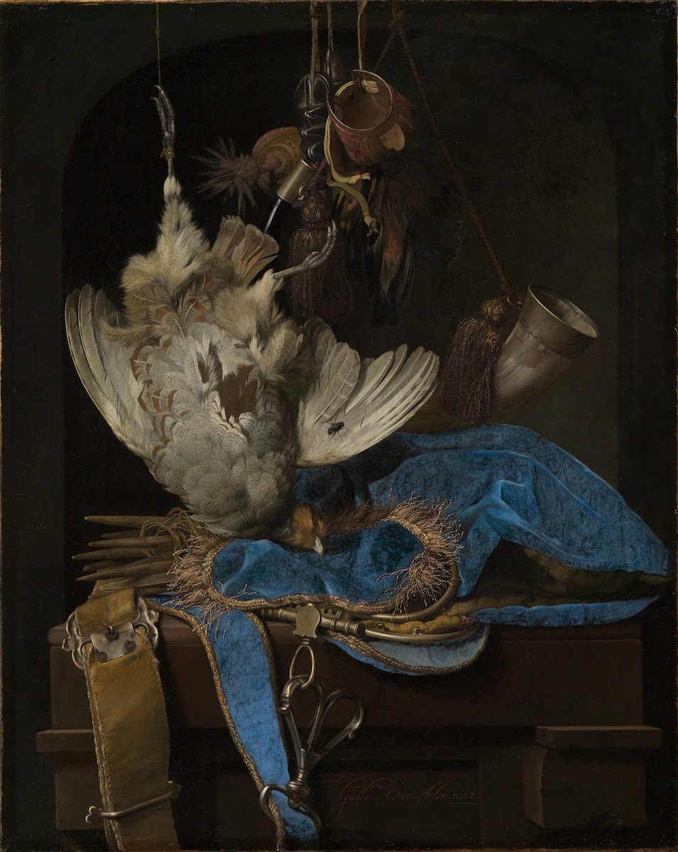Stillleben mit Jagdgeräten und totem Rebhuhn 1668