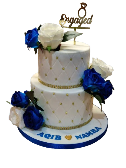 Blue & Gold 2 Tiered Engagement Cake CB-NC677
