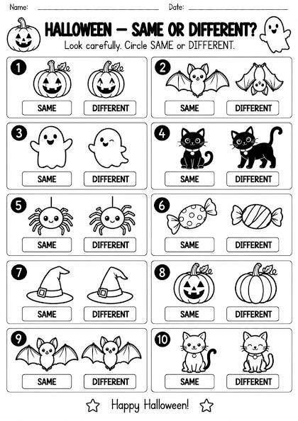 Halloween Same or Different Worksheet