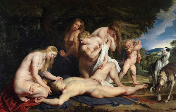 The Death of Adonis With Venus Cupid and The Three Graces Circa 1614