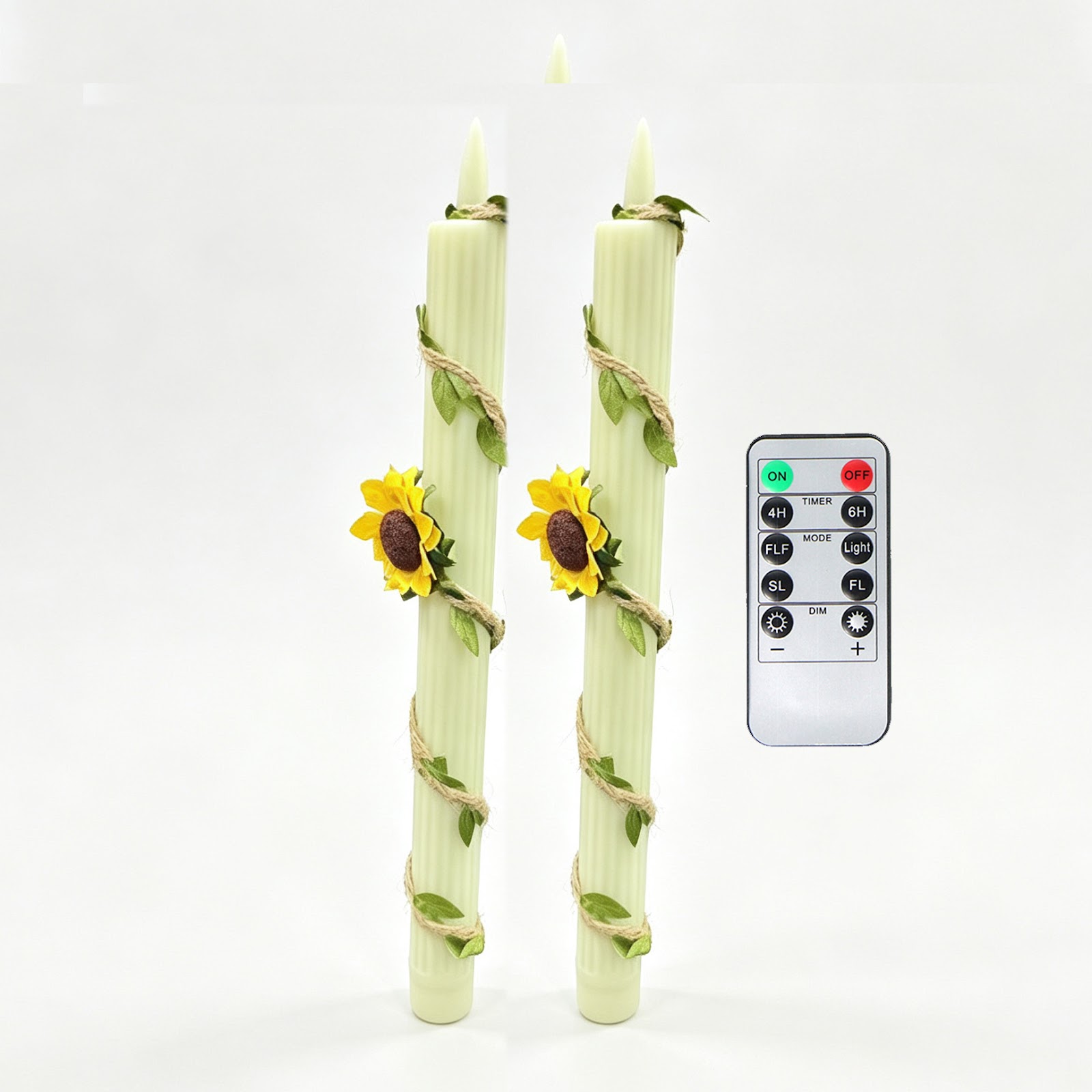 LED-Sonnenblumen-Kerze mit Sisalseil-Dekoration