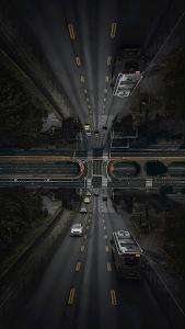 Aerial View of Highway Interchange at Night