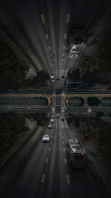 Aerial View of Highway Interchange at Night - Free mobile Wallpaper