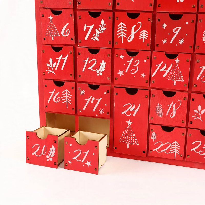 Christmas Advent calendar made of wood, 24 compartments