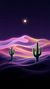 Abstract Surrealist Neon Desert Dunes Cactus Mobile Wallpaper