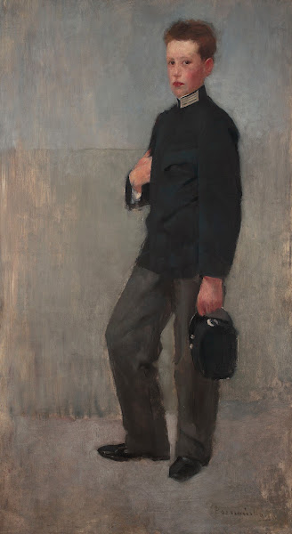 Portrait of a boy in middle school uniform circa 1890