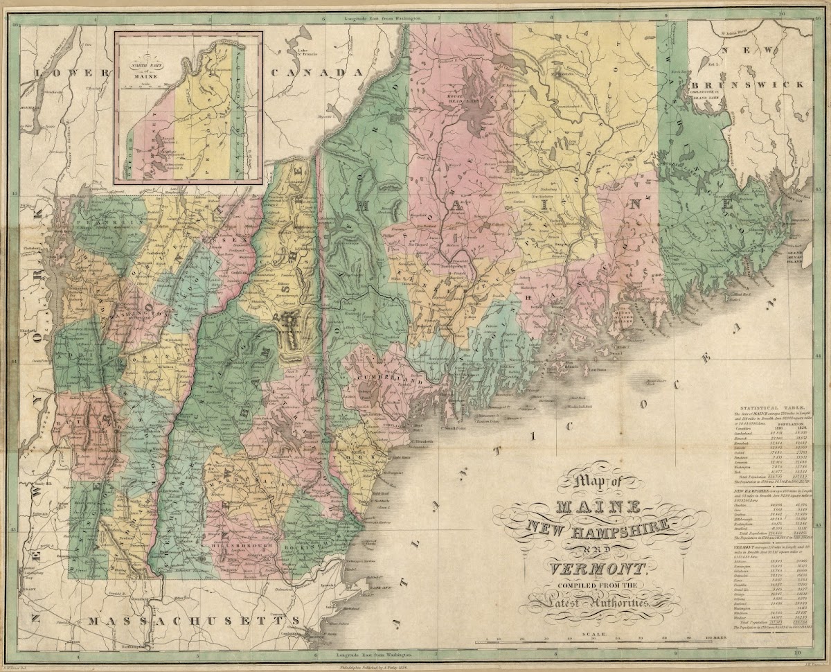 Map of Maine New Hampshire and Vermont 1826