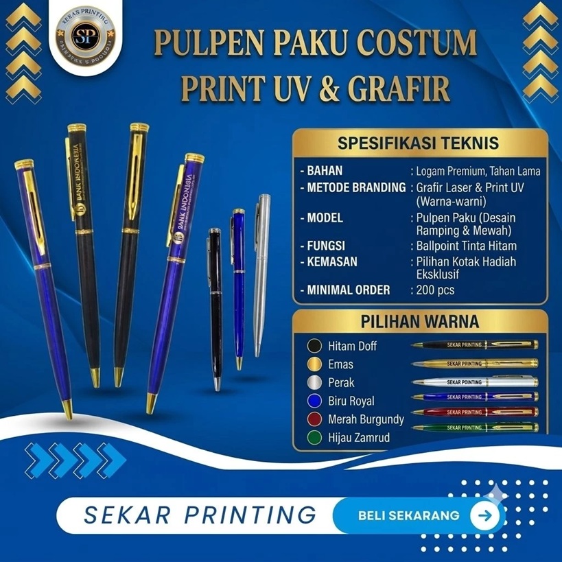 Costum pulpen metal paku/Costum sovenir alat tulis / custom grafir — Sekar Printing