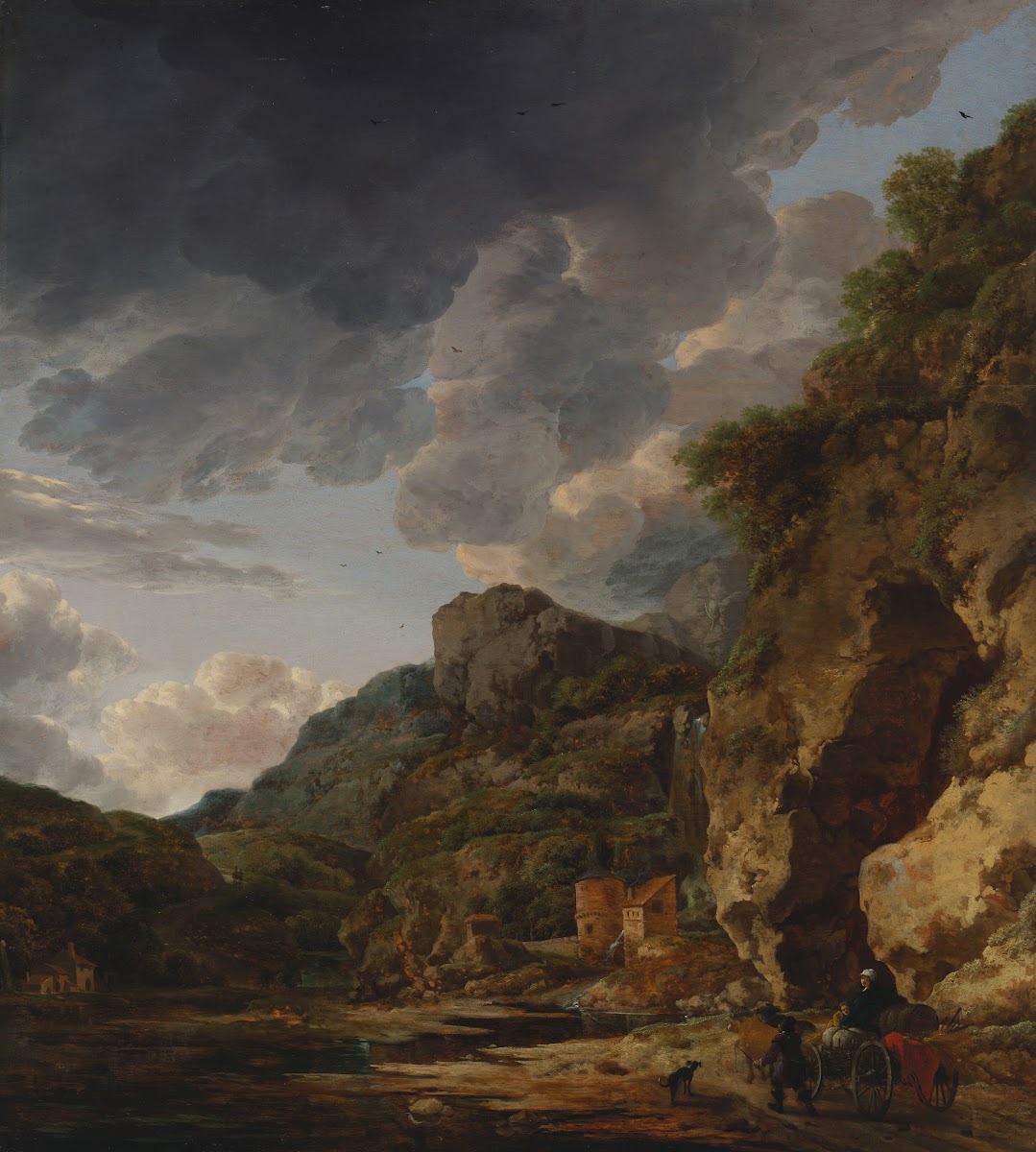 Mountain Landscape with River and Wagon 17th century