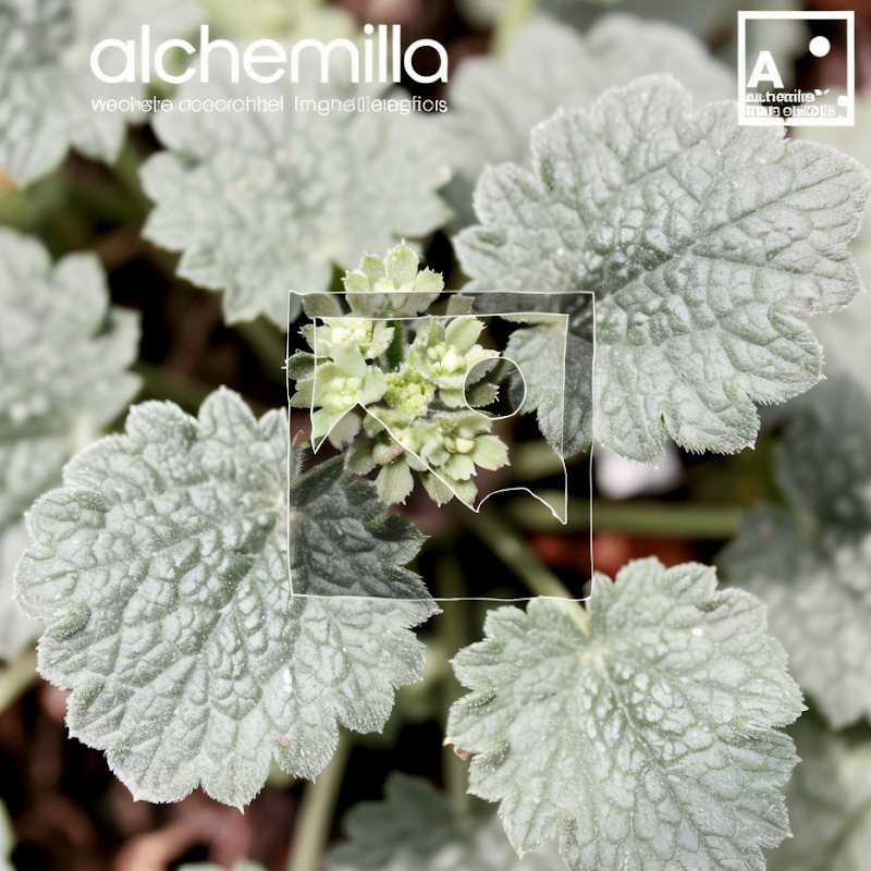 Alchemilla mollis con gocce di rugiada sulle foglie in un giardino perenne