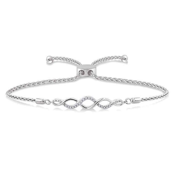 Silver Swirl Diamond Lariat Bracelet