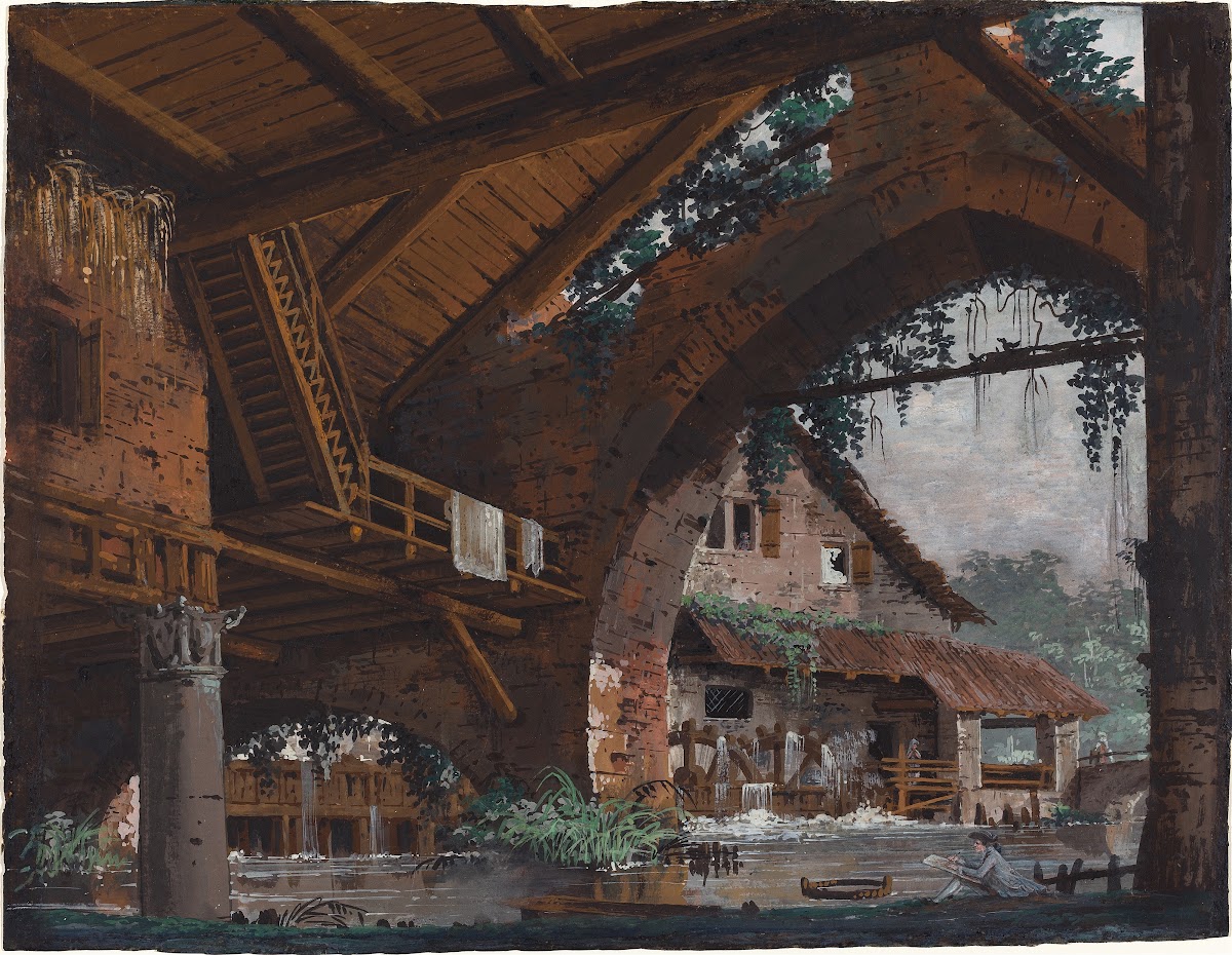 Architectural Fantasy of Antique Ruins with a Watermill 1760s