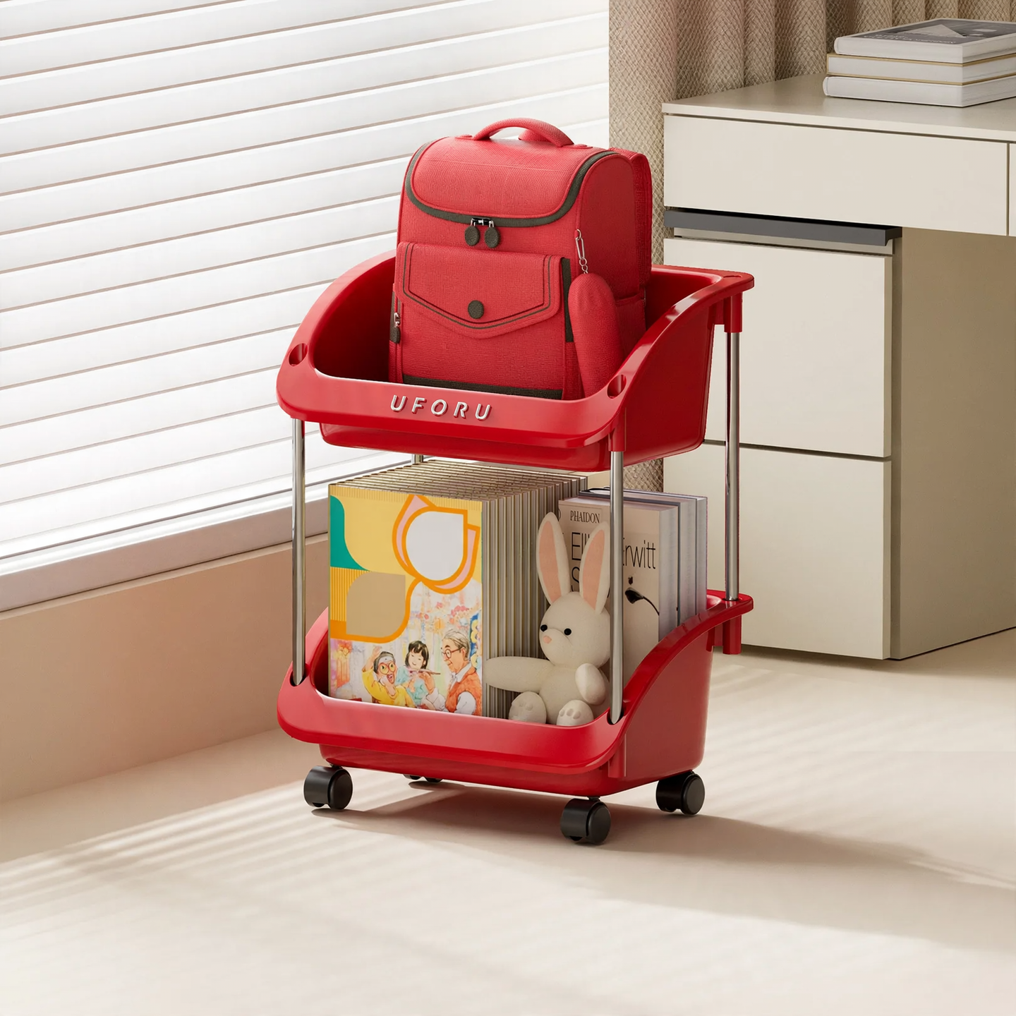 Rolling cart with wheels, PP plastic, multi-tiered
