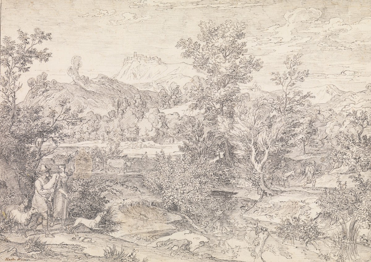 Roman landscape with figures near Paliano 18th19th century