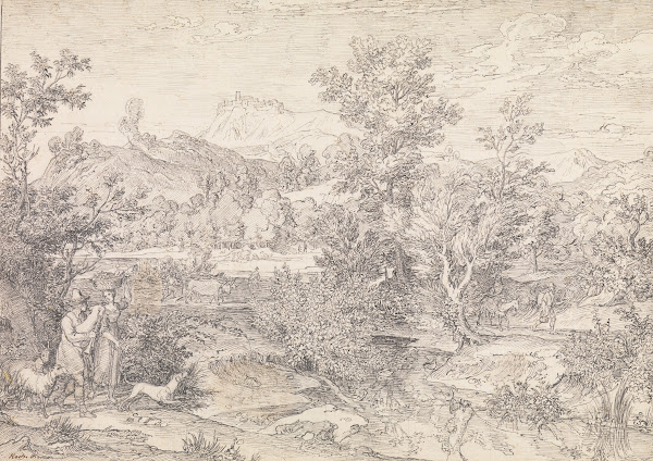 Roman landscape with figures near Paliano 18th19th century