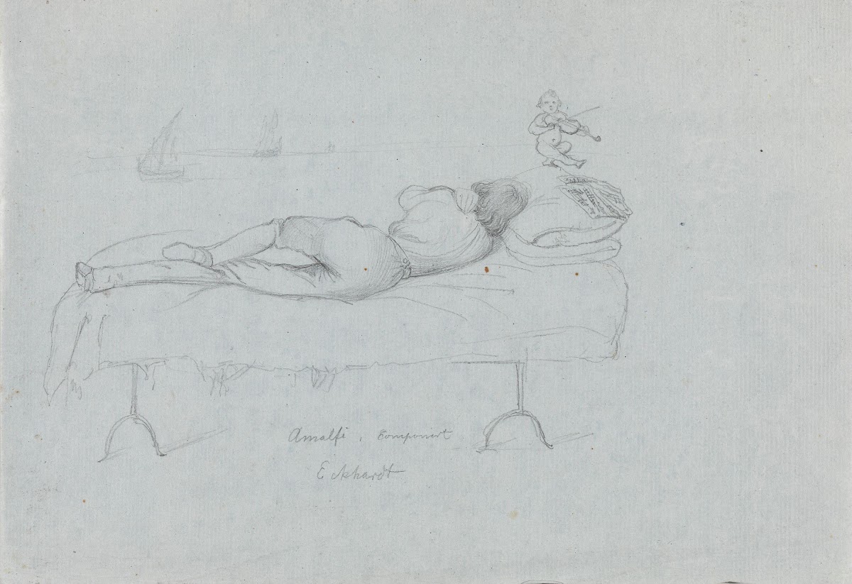 Young man lying in bed Between 1841 and 1842