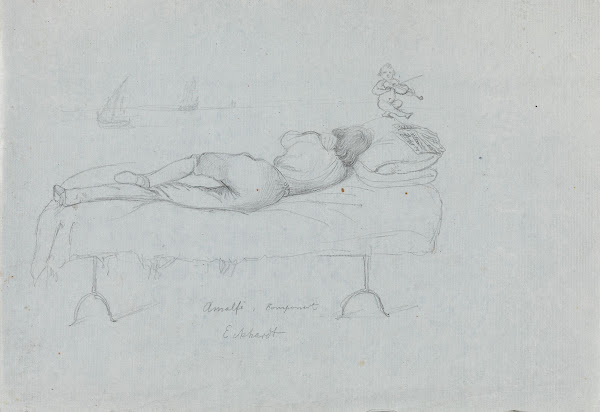 Young man lying in bed Between 1841 and 1842