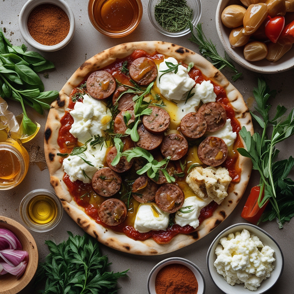 Ingredients for Sweet & Spicy Sausage Ricotta Honey Pizza - Easy Homemade Flavor Explosion