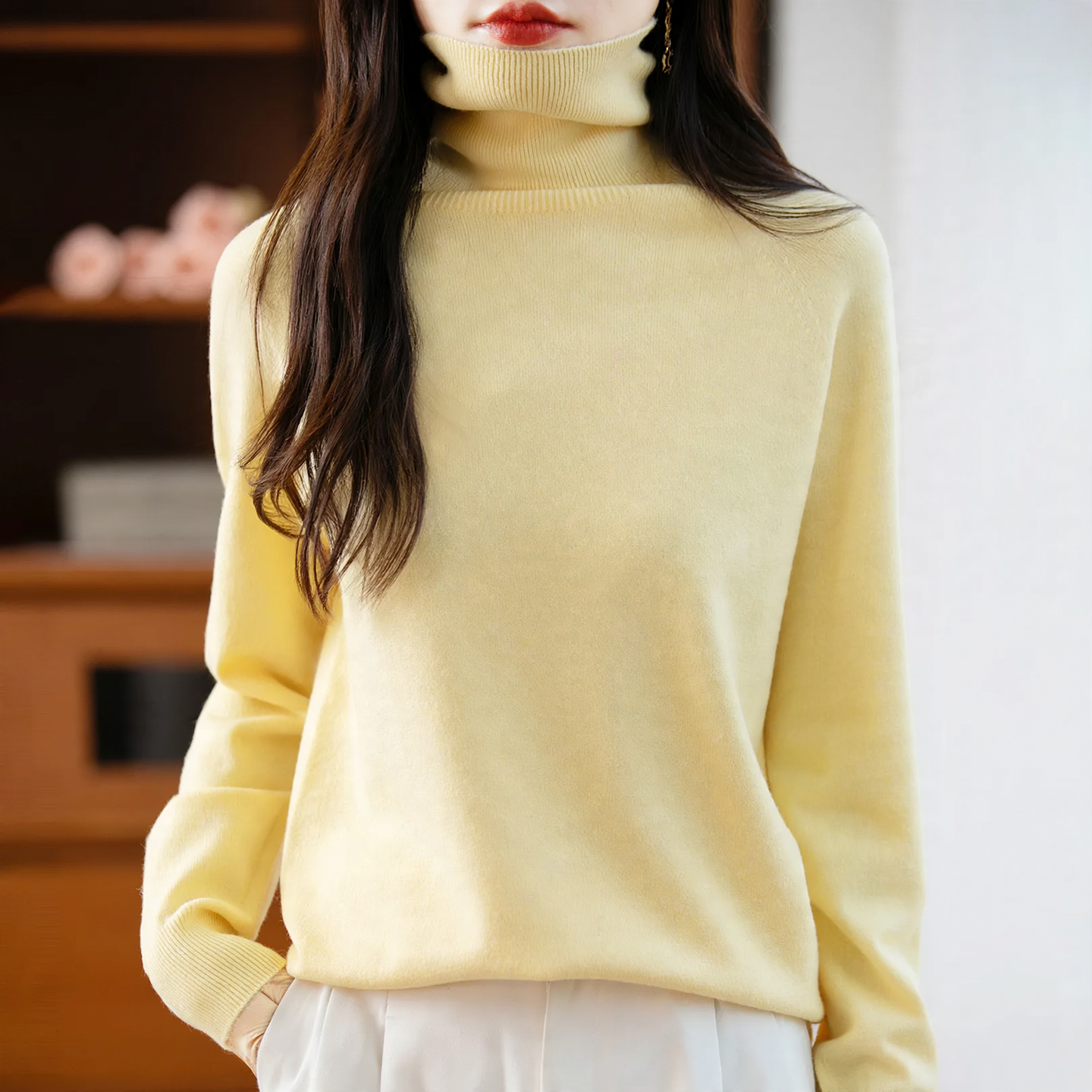 Damen-Strickpullover mit hohem Kragen, locker