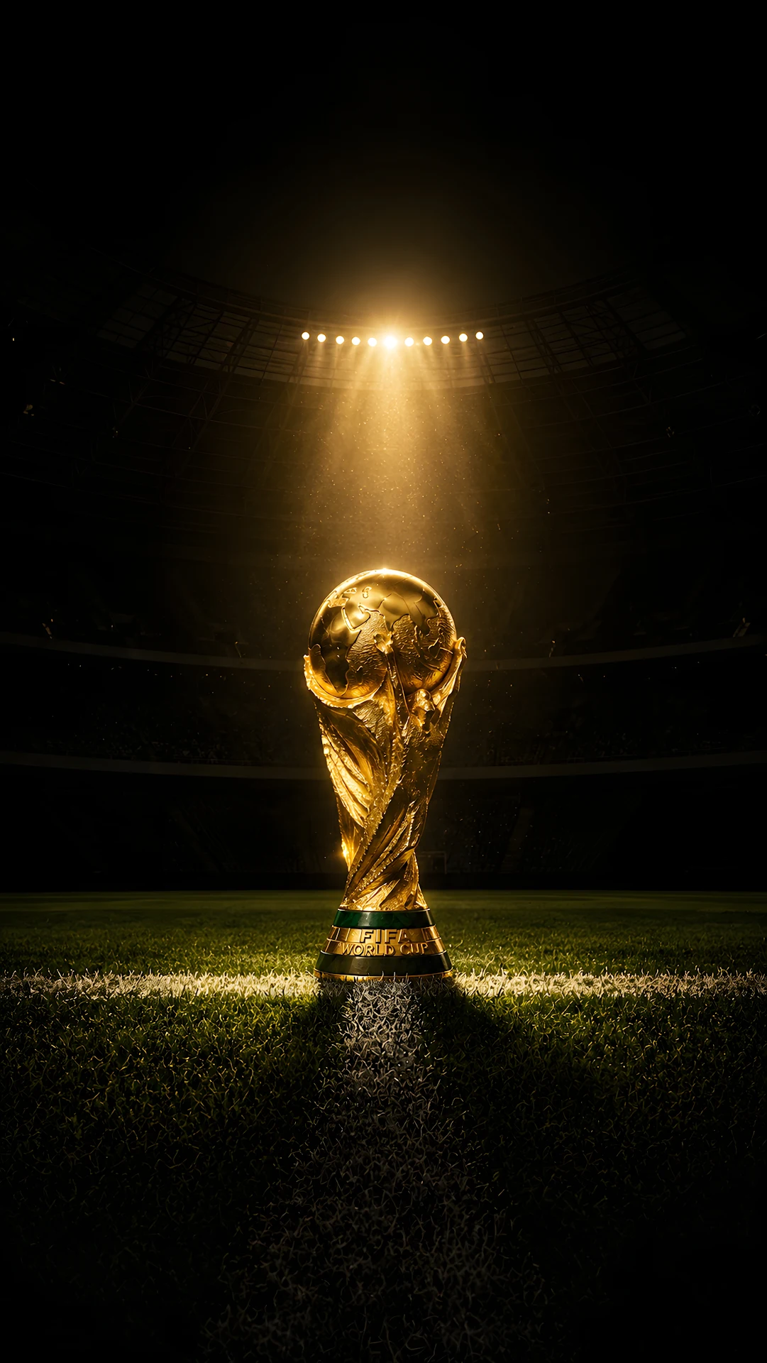 Gold Football Trophy Under Stadium Spotlight Wallpaper - Free 4K mobile Wallpaper