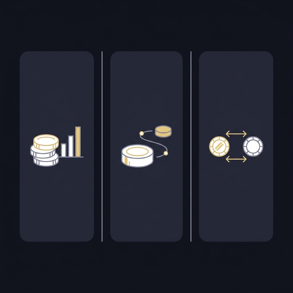 Minimal 2D vector comparison showing three icon columns for moneyline puckline and spread on a dark Funded Plays style background with white icons and gold accents