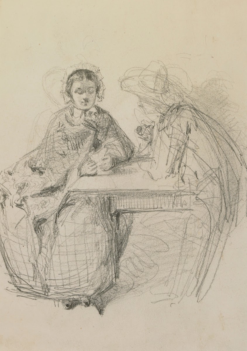 Couple seated at a table 1858