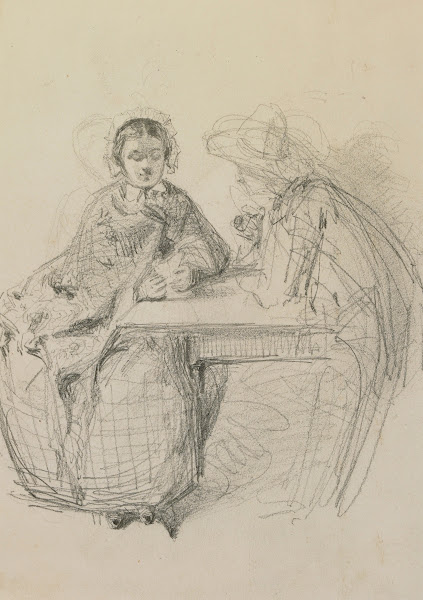 Couple seated at a table 1858