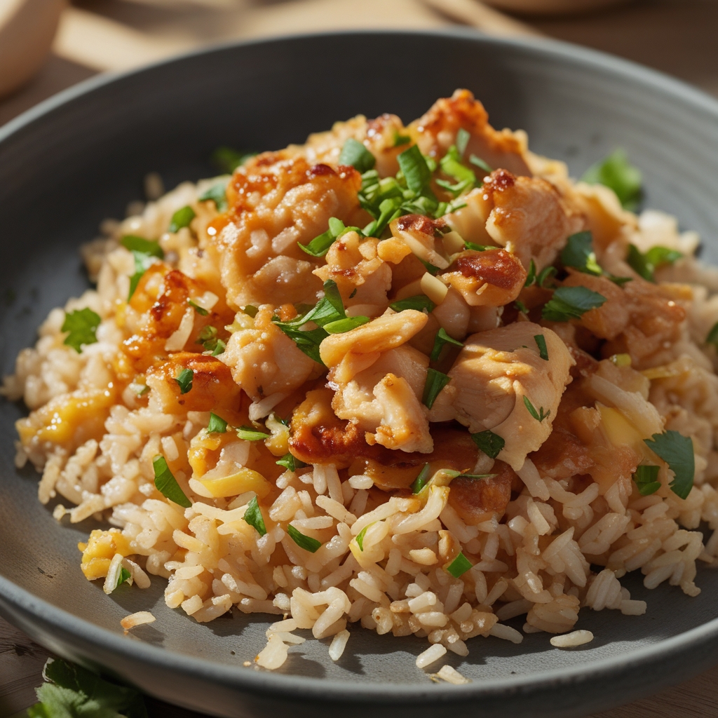 High Protein Crispy Garlic Chicken Fried Rice - Easy Homemade Dinner