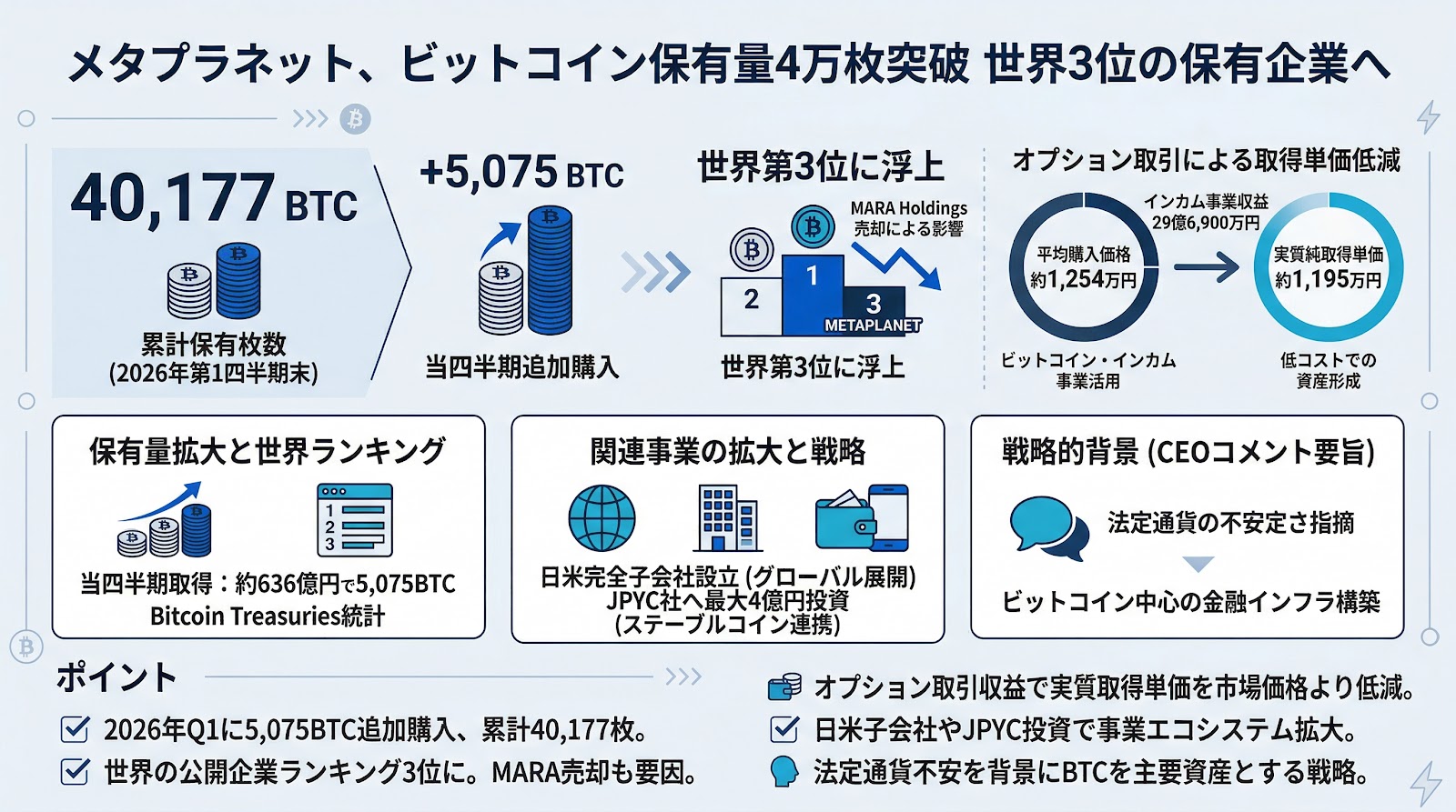 メタプラネットのビットコイン保有量が4万枚を突破、世界第3位の保有企業に