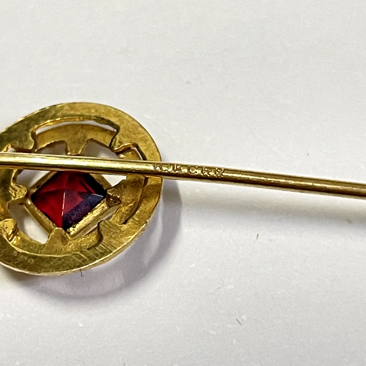 10K Gold & Red Stone Stick Pin